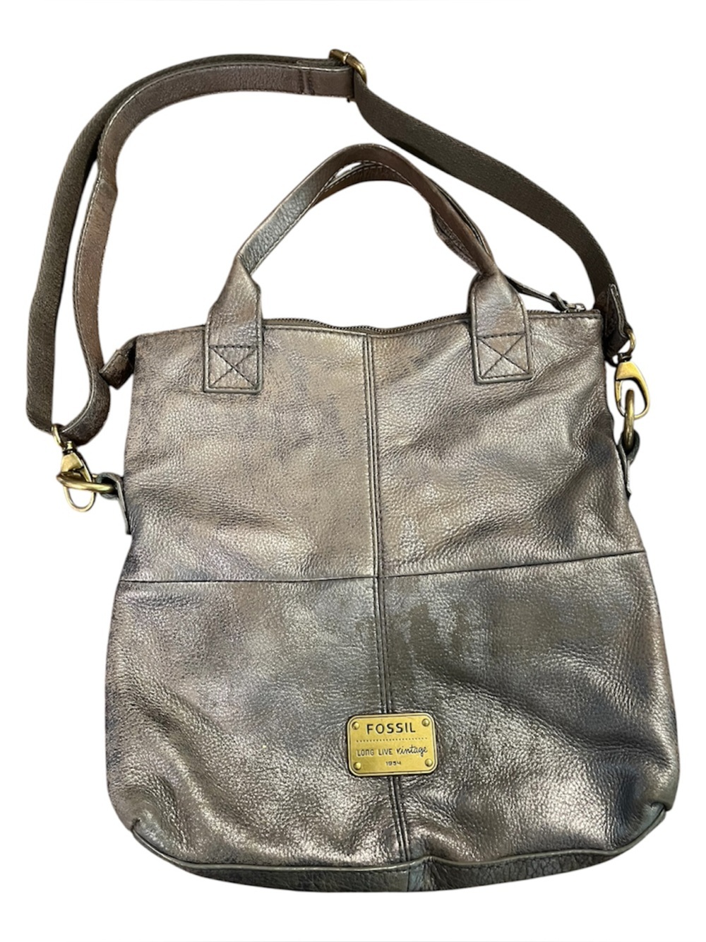 Fossil Metallic Brown Pebbled Leather Shoulder/Crossbody Bag